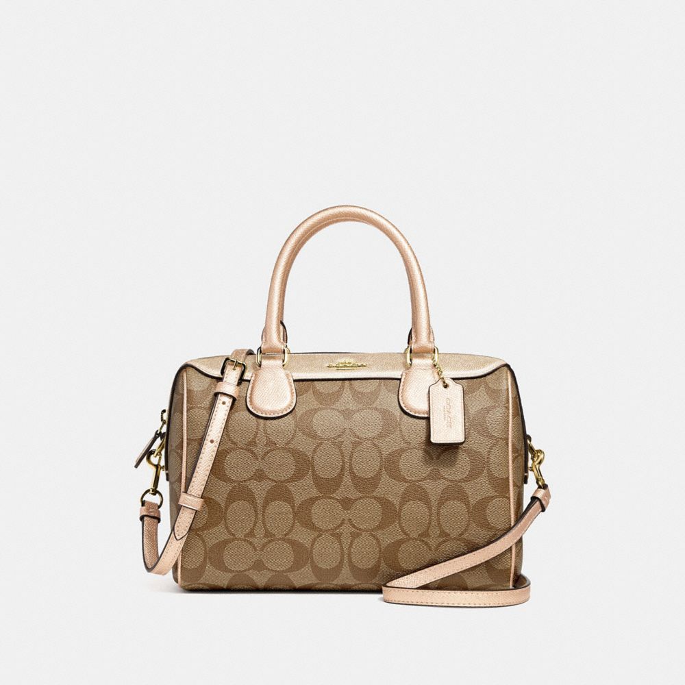 MINI BENNETT SATCHEL IN SIGNATURE CANVAS - F39588 - GOLD/KHAKI/PLATINUM