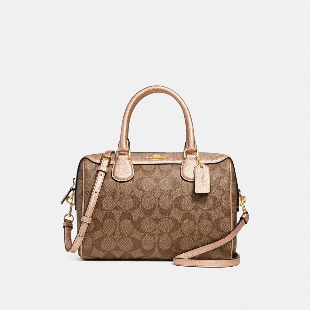 MINI BENNETT SATCHEL IN SIGNATURE CANVAS - F39588 - KHAKI/ROSE GOLD/LIGHT GOLD