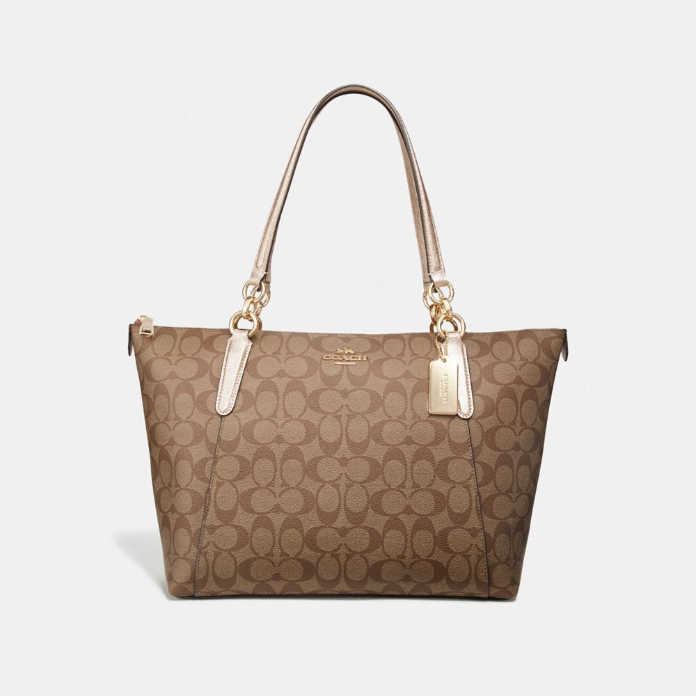 AVA TOTE IN SIGNATURE CANVAS - F39589 - KHAKI/ROSE GOLD/LIGHT GOLD