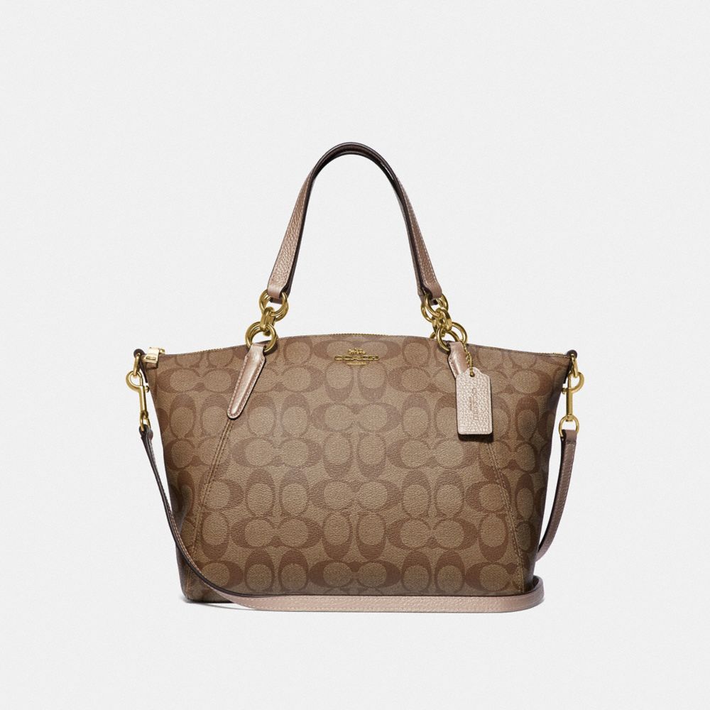 SMALL KELSEY SATCHEL IN SIGNATURE CANVAS - COACH F39590 - KHAKI/ROSE GOLD/LIGHT GOLD