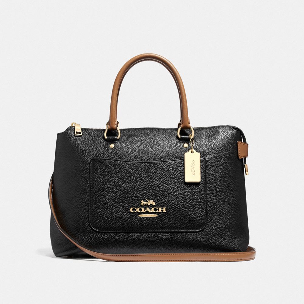 COACH EMMA SATCHEL - BLACK/SADDLE/LIGHT GOLD - F39606