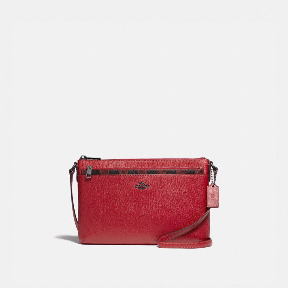 EAST/WEST CROSSBODY WITH POP-UP POUCH WITH GINGHAM PRINT - RUBY MULTI/BLACK ANTIQUE NICKEL - COACH F39607
