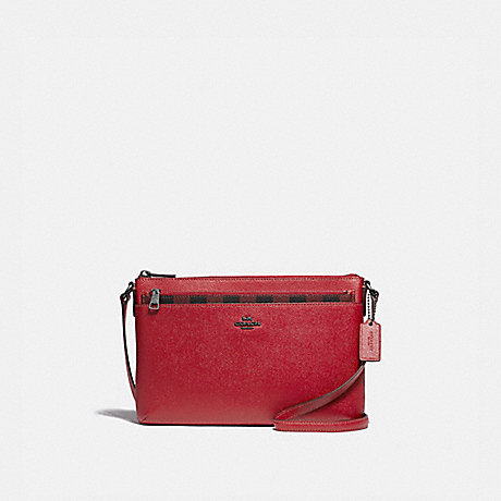 COACH EAST/WEST CROSSBODY WITH POP-UP POUCH WITH GINGHAM PRINT - RUBY MULTI/BLACK ANTIQUE NICKEL - F39607