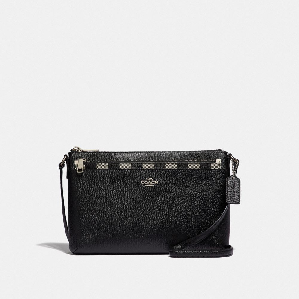 EAST/WEST CROSSBODY WITH POP-UP POUCH WITH GINGHAM PRINT - BLACK/MULTI/SILVER - COACH F39607