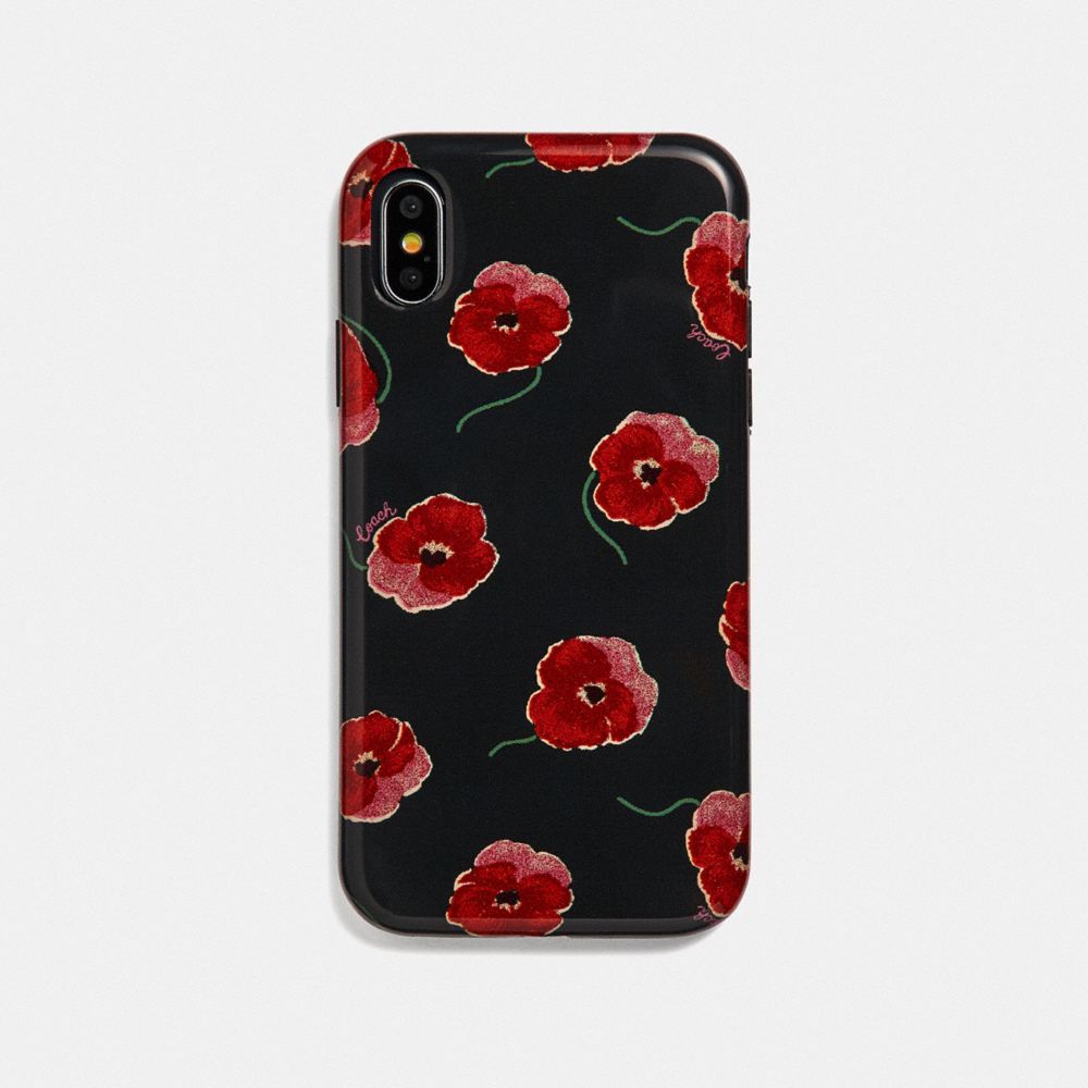 IPHONE XR CASE WITH POPPY PRINT - COACH F39613 - BLACK/MULTICOLOR