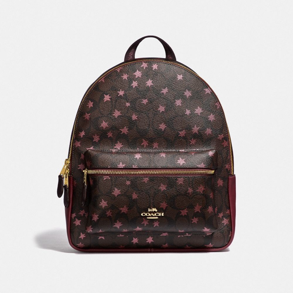 COACH F39645 MEDIUM CHARLIE BACKPACK IN SIGNATURE CANVAS WITH POP STAR PRINT BROWN-MULTI/LIGHT-GOLD
