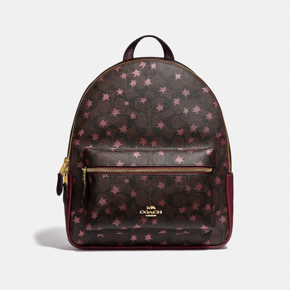 COACH F39645 MEDIUM CHARLIE BACKPACK IN SIGNATURE CANVAS WITH POP STAR PRINT BROWN MULTI/LIGHT GOLD