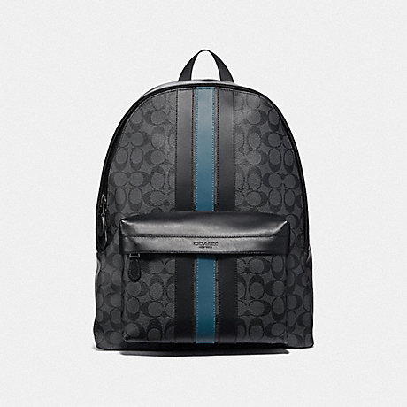 COACH F39646 CHARLES BACKPACK IN SIGNATURE CANVAS WITH VARSITY STRIPE BLACK-BLACK-MINERAL/BLACK-ANTIQUE-NICKEL