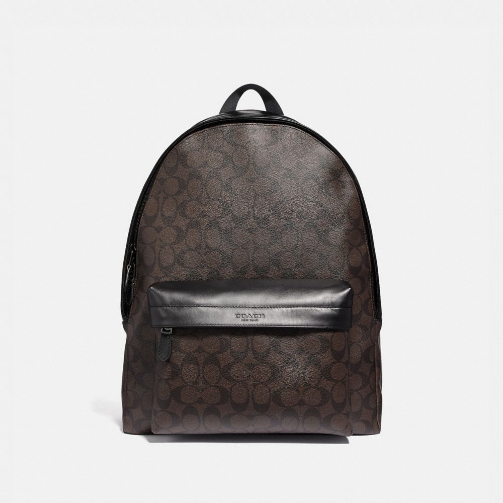 COACH CHARLES BACKPACK IN COLORBLOCK SIGNATURE CANVAS - MAHOGANY/BLACK/BLACK ANTIQUE NICKEL - F39647