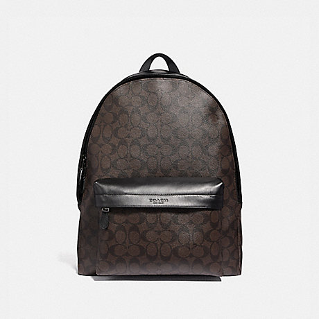 COACH CHARLES BACKPACK IN COLORBLOCK SIGNATURE CANVAS - MAHOGANY/BLACK/BLACK ANTIQUE NICKEL - F39647