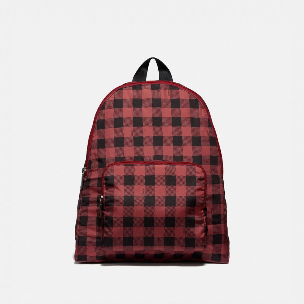 PACKABLE BACKPACK WITH GINGHAM PRINT - RUBY MULTI/BLACK ANTIQUE NICKEL - COACH F39648