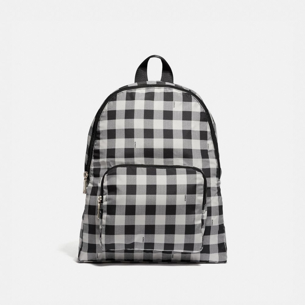 COACH PACKABLE BACKPACK WITH GINGHAM PRINT - BLACK/MULTI/SILVER - F39648