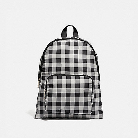 COACH PACKABLE BACKPACK WITH GINGHAM PRINT - BLACK/MULTI/SILVER - F39648