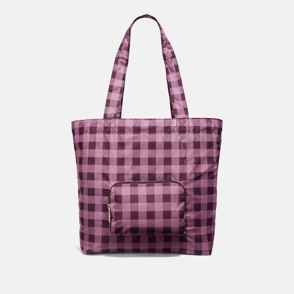 COACH F39649 - PACKABLE TOTE WITH GINGHAM PRINT PRIMROSE/MULTI/LIGHT GOLD