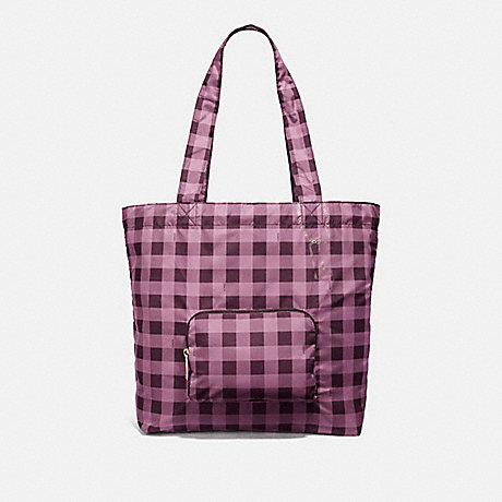 COACH F39649 PACKABLE TOTE WITH GINGHAM PRINT PRIMROSE/MULTI/LIGHT-GOLD