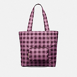 PACKABLE TOTE WITH GINGHAM PRINT - COACH F39649 - PRIMROSE/MULTI/LIGHT GOLD
