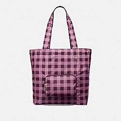 PACKABLE TOTE WITH GINGHAM PRINT - F39649 - PRIMROSE/MULTI/LIGHT GOLD