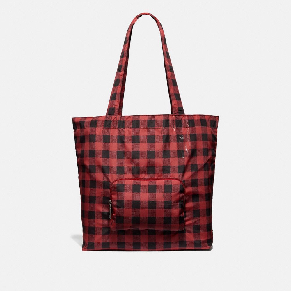 COACH F39649 - PACKABLE TOTE WITH GINGHAM PRINT - RUBY MULTI/BLACK ...