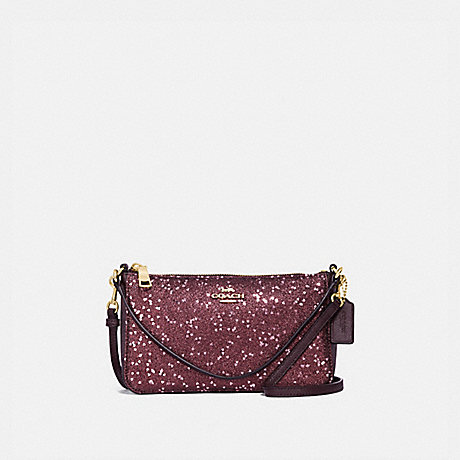 COACH F39655 TOP HANDLE POUCH WITH HEART GLITTER RASPBERRY/LIGHT GOLD