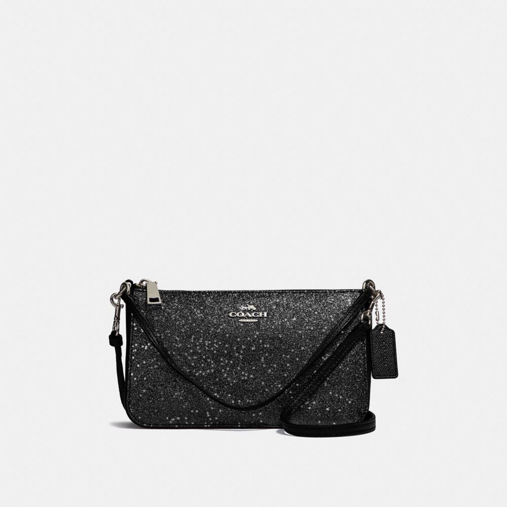 COACH TOP HANDLE POUCH WITH STAR GLITTER - BLACK/SILVER - F39656
