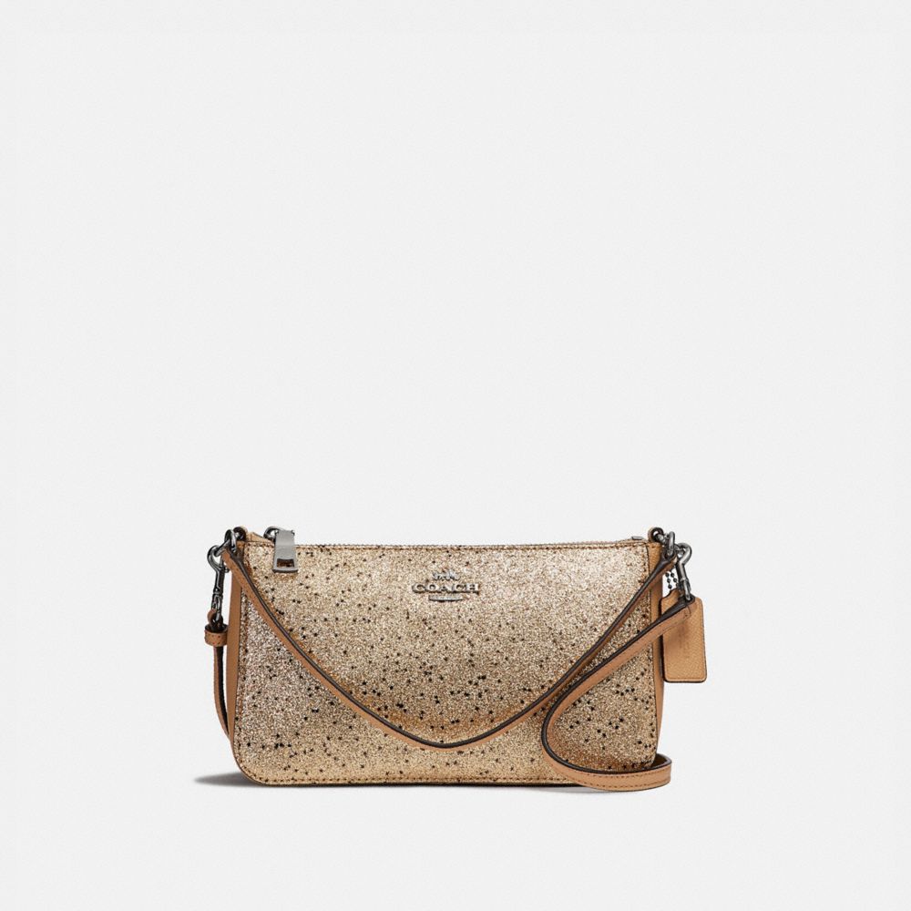 COACH F39656 TOP HANDLE POUCH WITH STAR GLITTER GOLD/SILVER