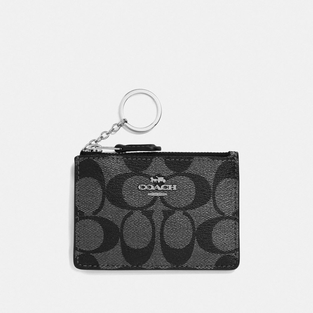 COACH F39668 Mini Skinny Id Case In Signature Canvas GUNMETAL/SILVER