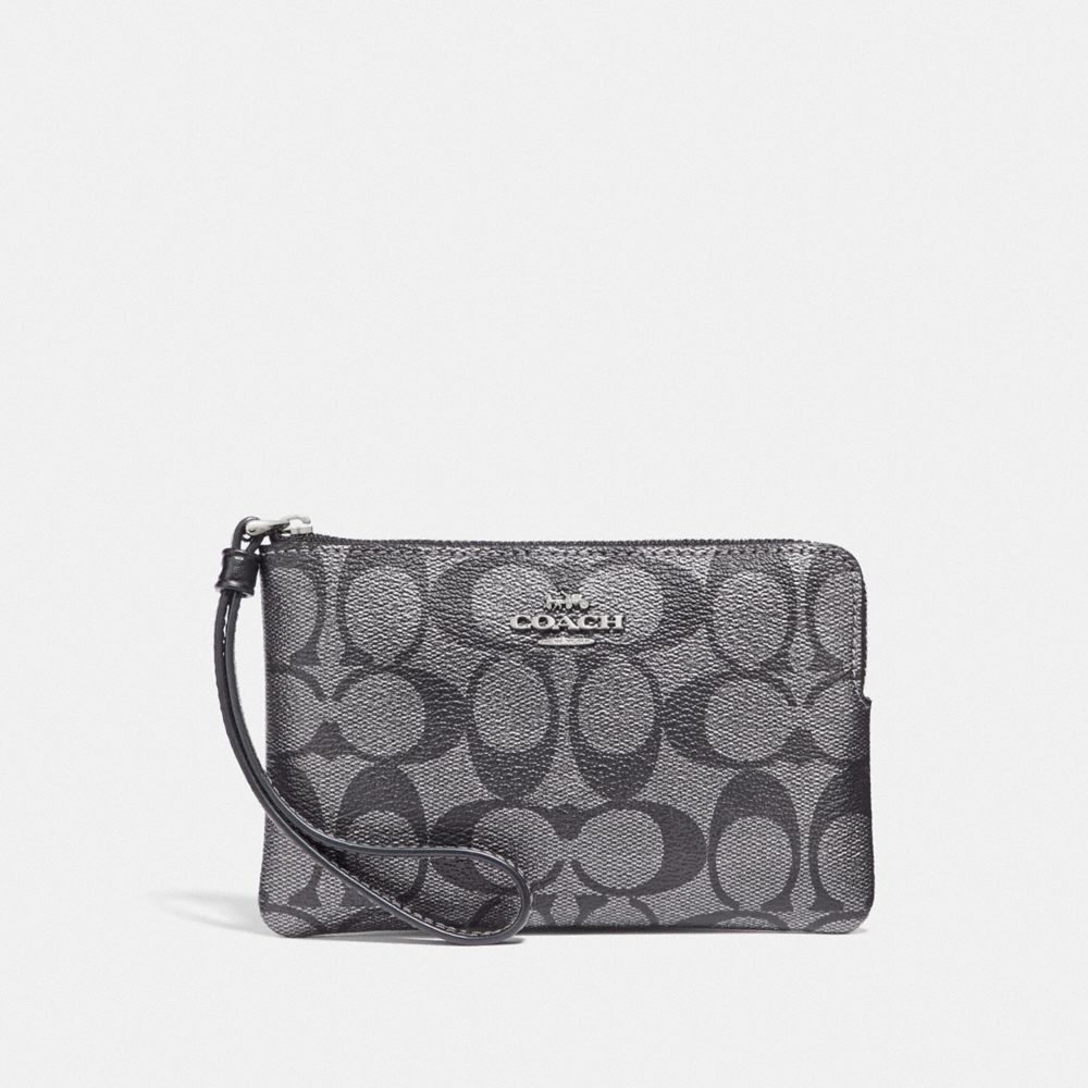 COACH F39669 CORNER ZIP WRISTLET IN SIGNATURE CANVAS GUNMETAL/SILVER