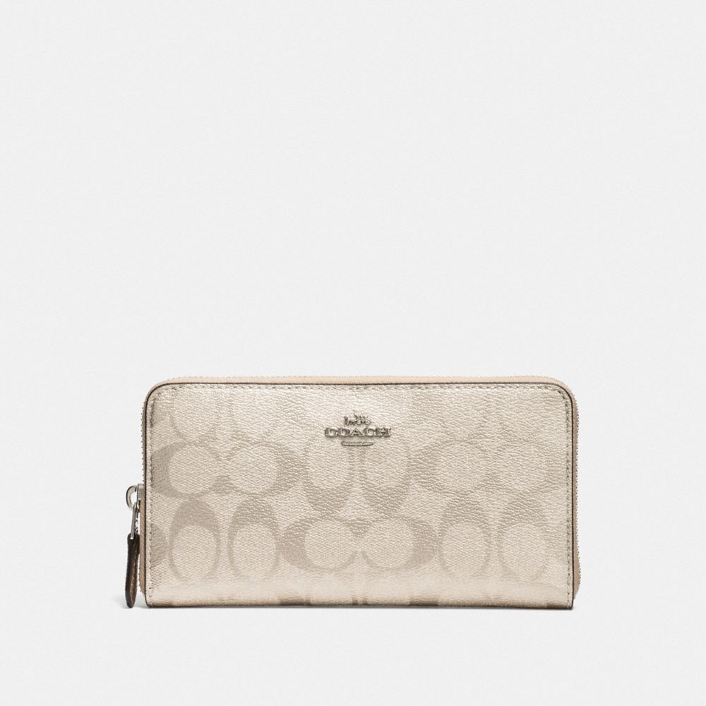 COACH F39670 Accordion Zip Wallet In Signature Canvas PLATINUM/SILVER