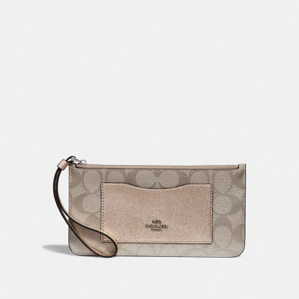 COACH F39672 - ZIP TOP WALLET IN SIGNATURE CANVAS PLATINUM/SILVER