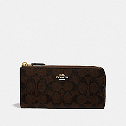 COACH L-ZIP WALLET IN SIGNATURE CANVAS - BROWN/BLACK/IMITATION GOLD - F39673