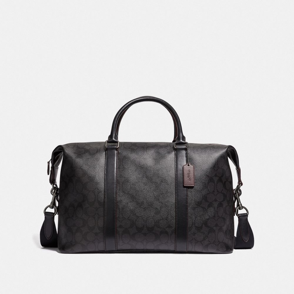 COACH F39677 VOYAGER BAG 52 IN SIGNATURE CANVAS BLACK/BLACK/OXBLOOD/BLACK COPPER FINISH