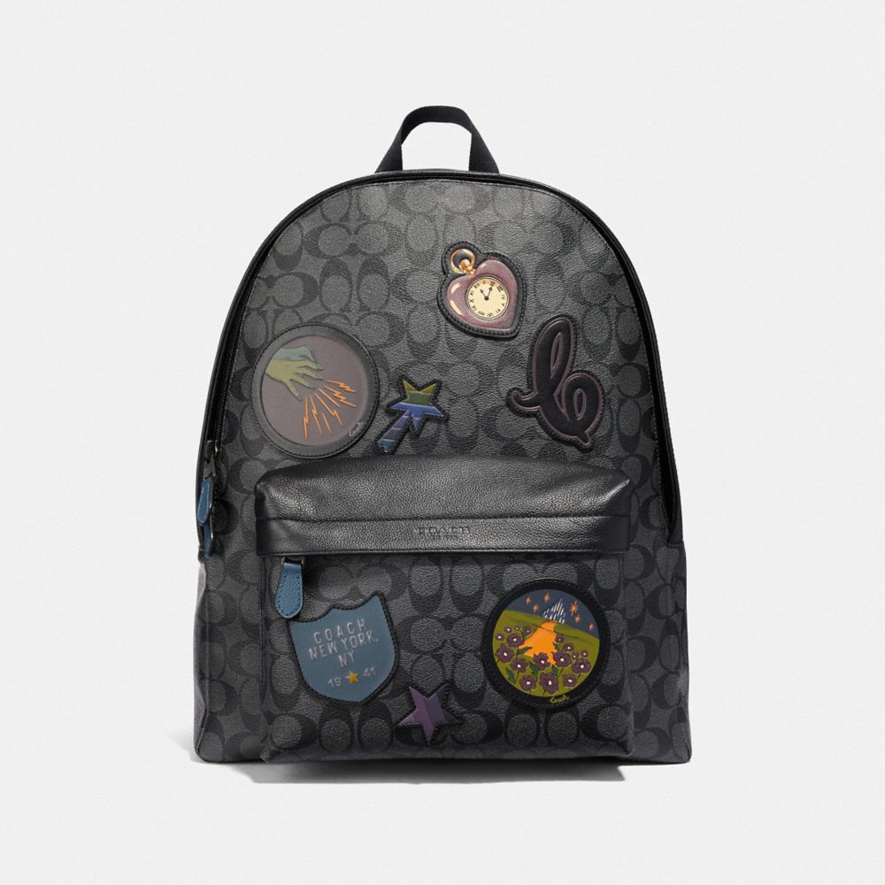 CHARLES BACKPACK IN SIGNATURE CANVAS WITH WIZARD OF OZ PATCHES - CHARCOAL/BLACK/BLACK ANTIQUE NICKEL - COACH F39720