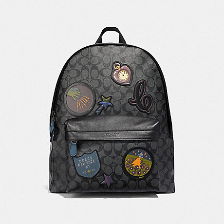 COACH F39720 CHARLES BACKPACK IN SIGNATURE CANVAS WITH WIZARD OF OZ PATCHES CHARCOAL/BLACK/BLACK ANTIQUE NICKEL