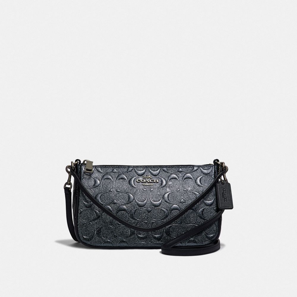 COACH F39734 - TOP HANDLE POUCH IN SIGNATURE LEATHER CHARCOAL/BLACK ANTIQUE NICKEL