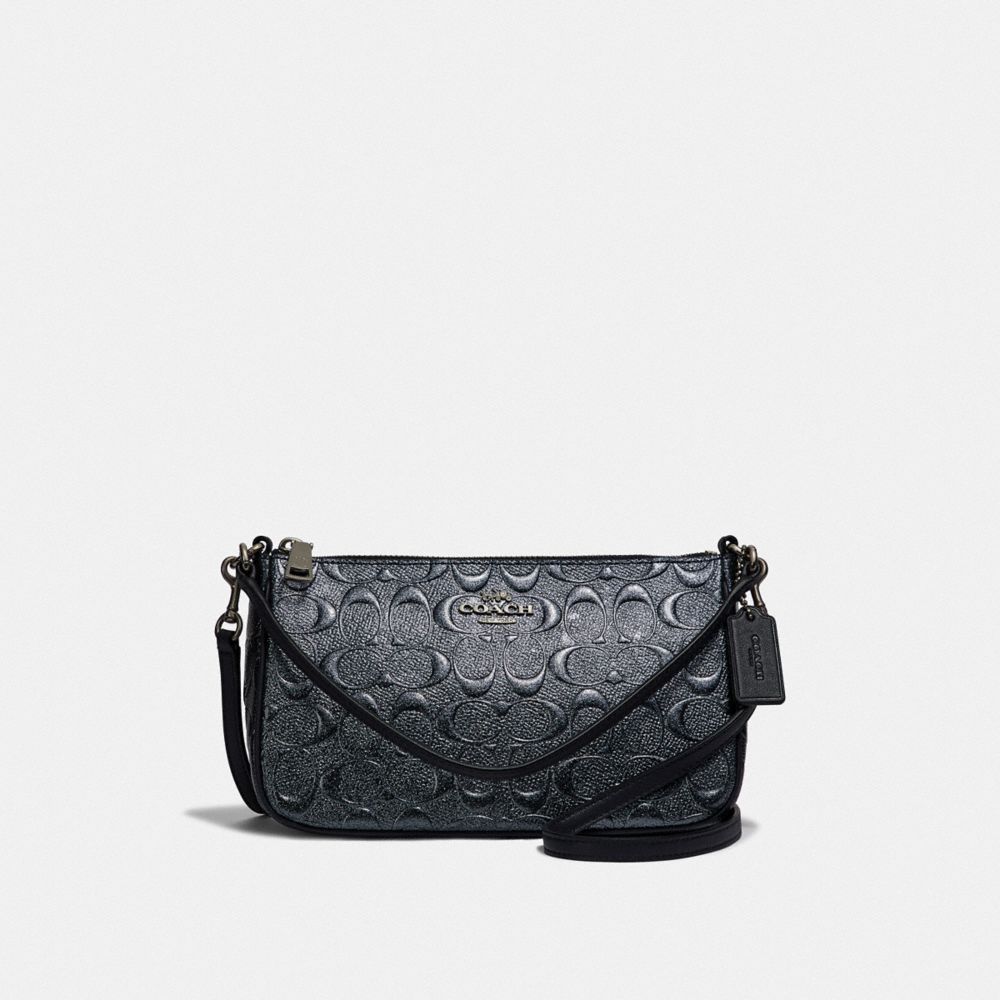 COACH F39734 Top Handle Pouch In Signature Leather CHARCOAL/BLACK ANTIQUE NICKEL