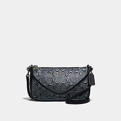 COACH TOP HANDLE POUCH IN SIGNATURE LEATHER - CHARCOAL/BLACK ANTIQUE NICKEL - F39734