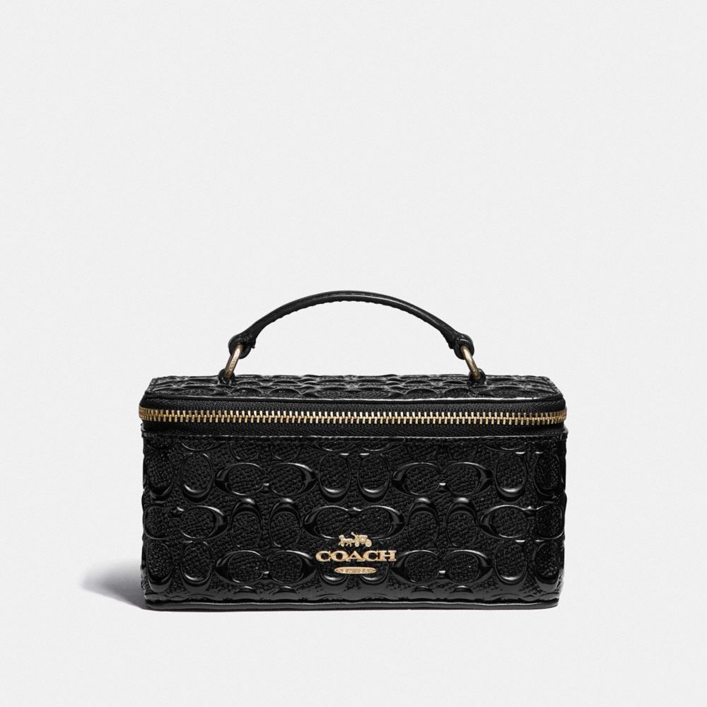 COACH F39743 Vanity Case In Signature Leather BLACK/LIGHT GOLD