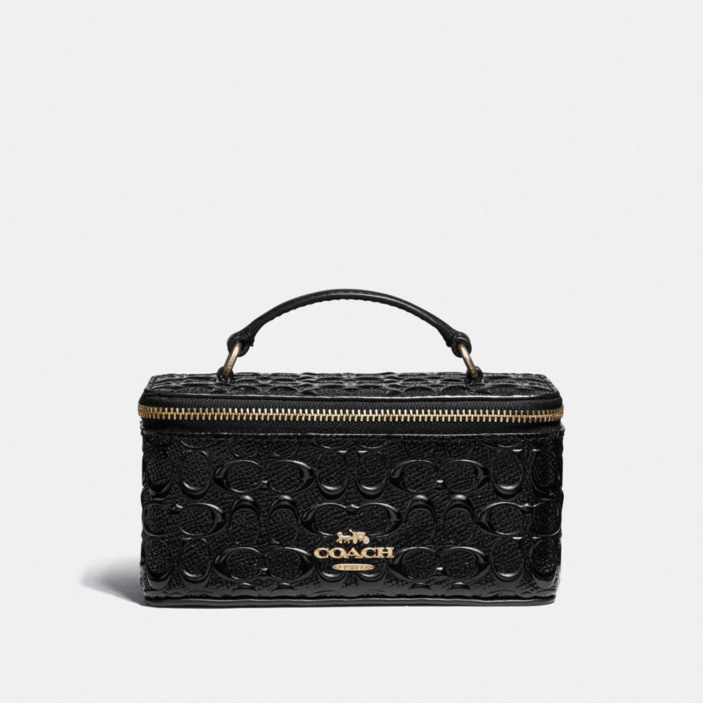 COACH F39743 VANITY CASE IN SIGNATURE LEATHER BLACK/LIGHT GOLD