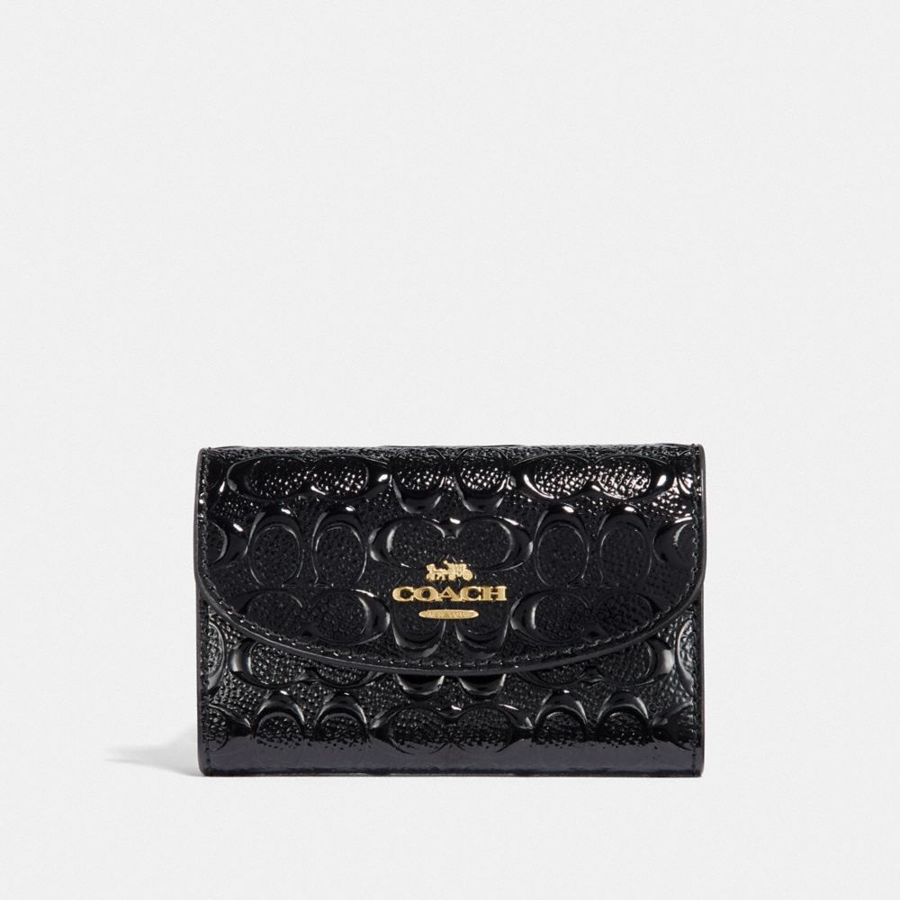 COACH F39753 Boxed Key Case In Signature Patent Leather GOLD/BLACK
