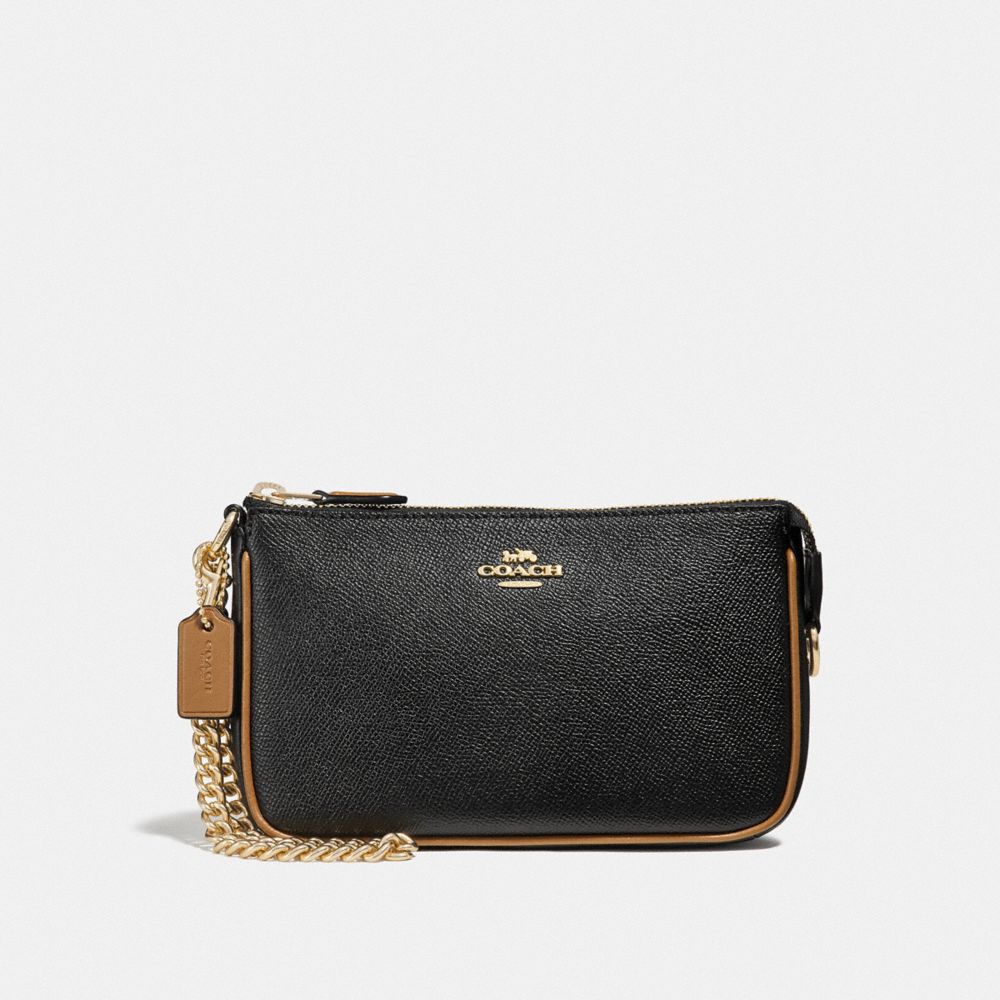 COACH F39755 Large Wristlet 19 BLACK/SADDLE/LIGHT GOLD