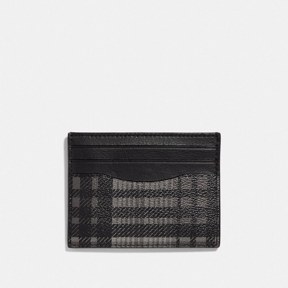 COACH SLIM ID CARD CASE WITH TWILL PLAID PRINT - GREY MULTI/BLACK ANTIQUE NICKEL - F39760