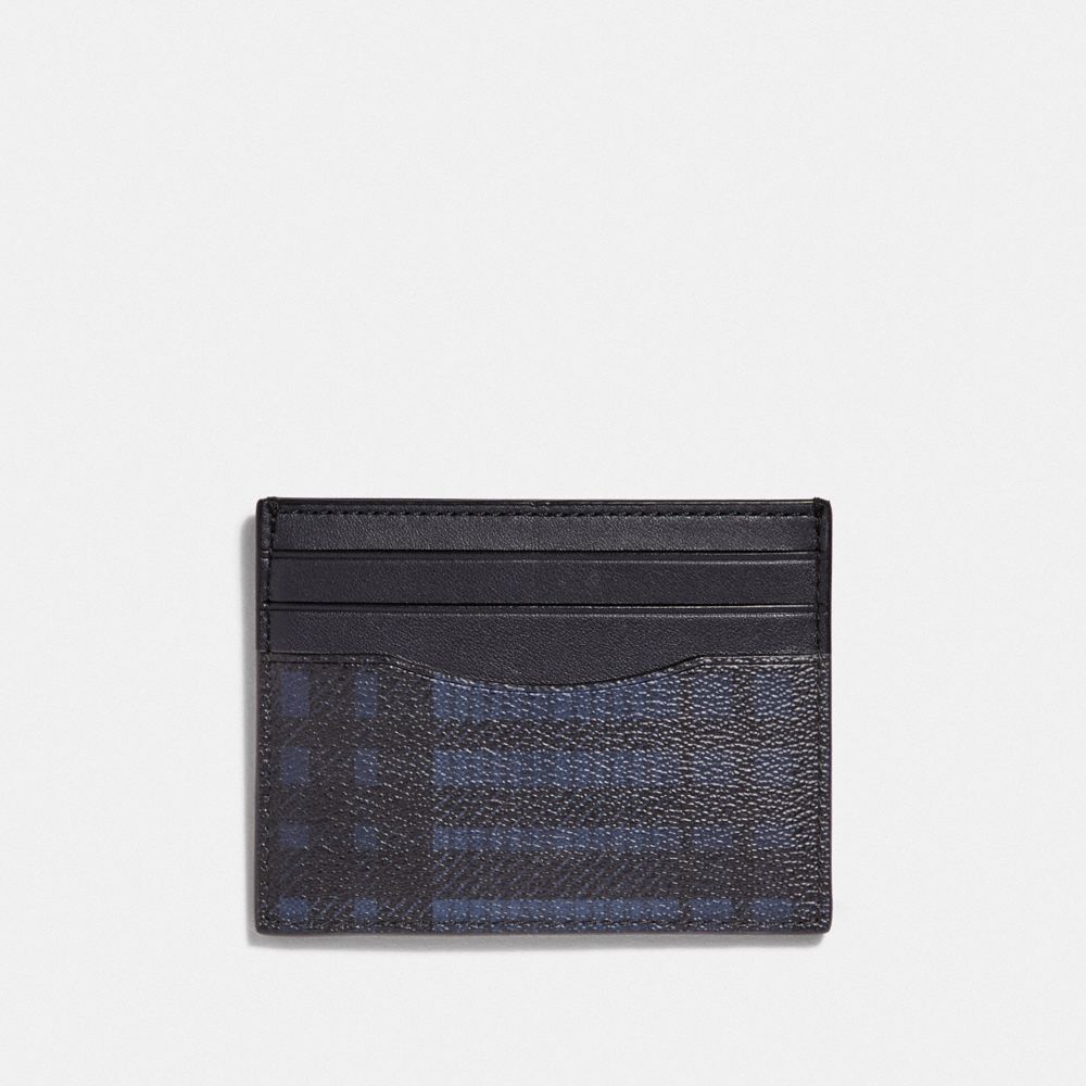 COACH SLIM ID CARD CASE WITH TWILL PLAID PRINT - MIDNIGHT NAVY MULTI/BLACK ANTIQUE NICKEL - F39760