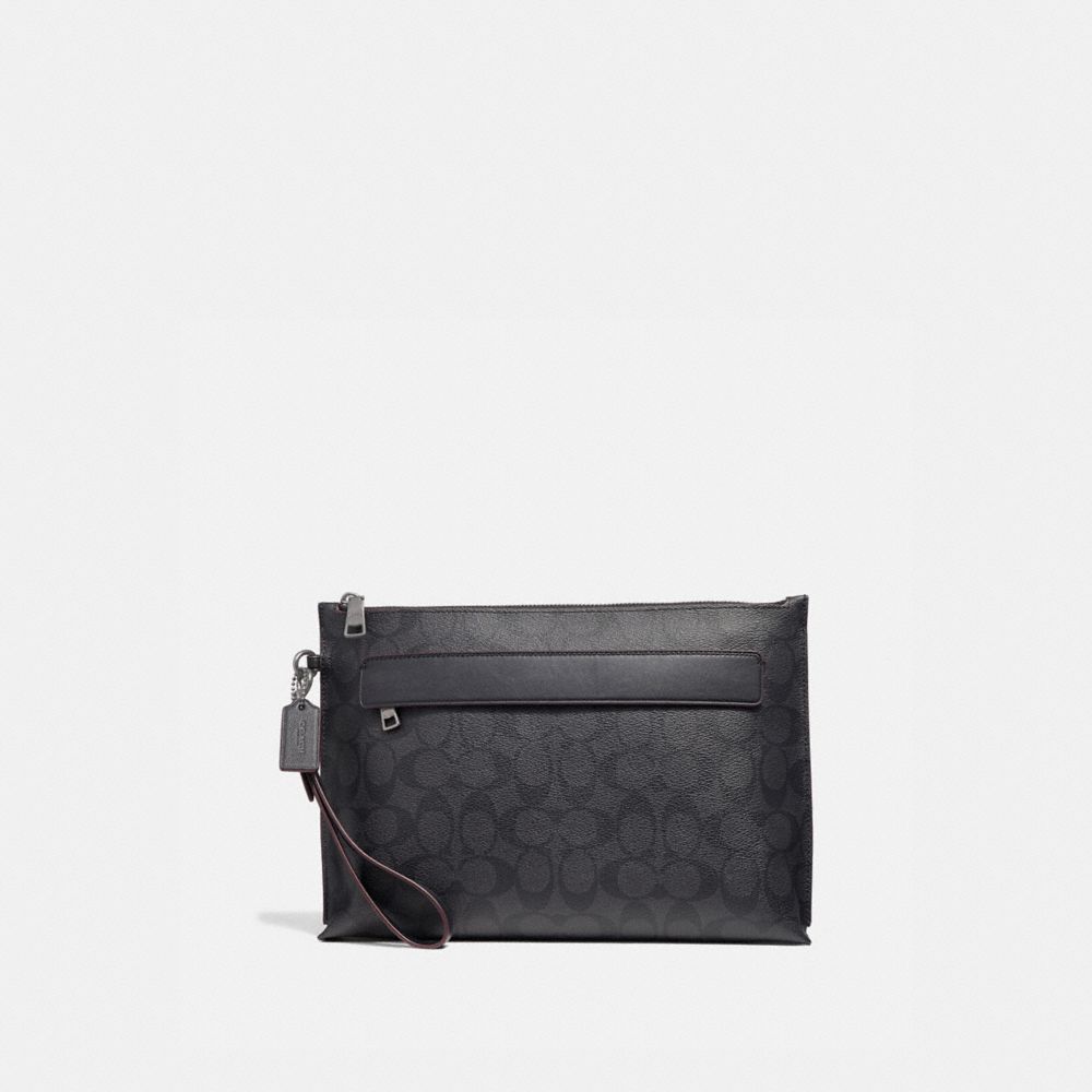 CARRYALL POUCH IN SIGNATURE CANVAS - BLACK/BLACK/OXBLOOD - COACH F39763