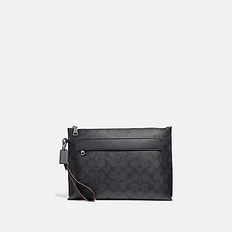 COACH CARRYALL POUCH IN SIGNATURE CANVAS - BLACK/BLACK/OXBLOOD - F39763