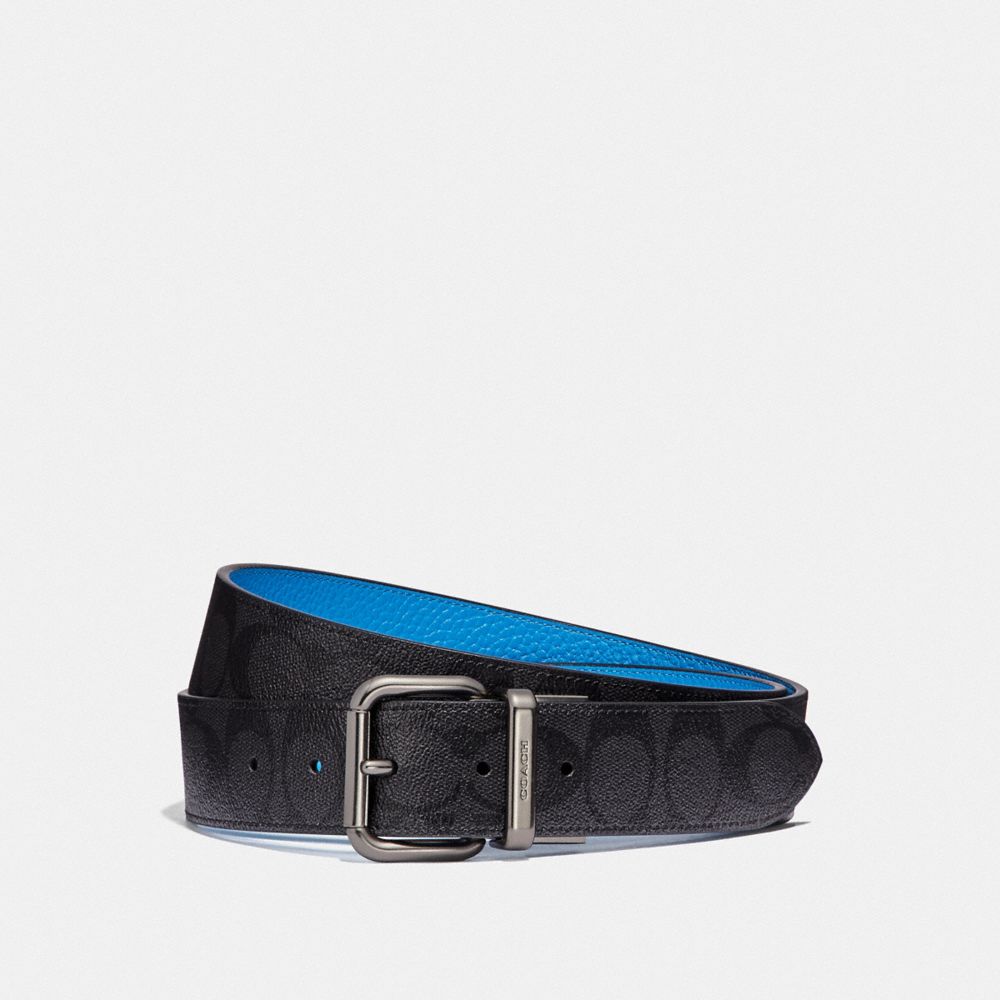 COACH F39769 Dapped Coach Roller Cut-to-size Reversible Belt In Signature Canvas NEON BLUE/BLACK BLACK/BLACK ANTIQUE NICKEL