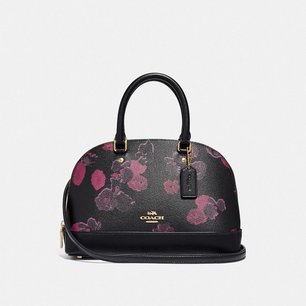 MINI SIERRA SATCHEL WITH HALFTONE FLORAL PRINT - F39822 - BLACK/WINE/LIGHT GOLD