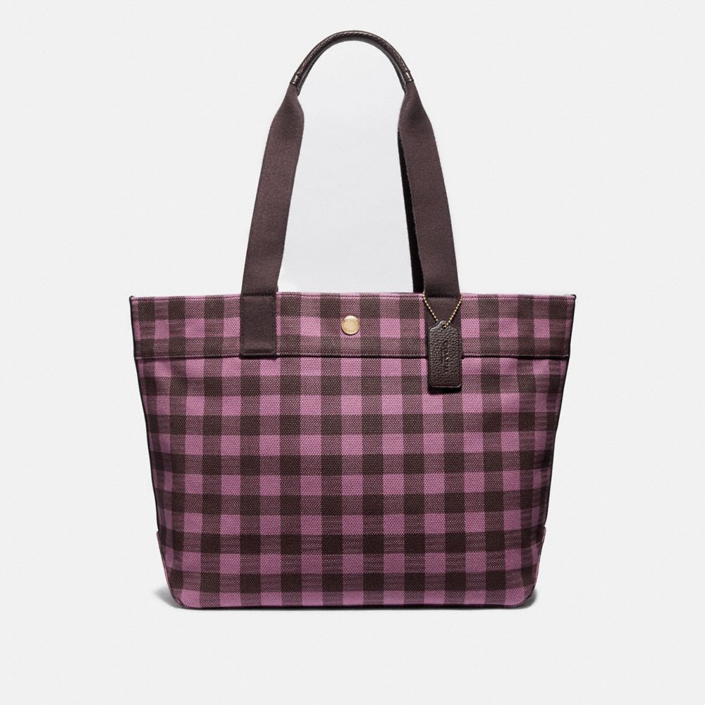 COACH F39848 TOTE WITH GINGHAM PRINT PRIMROSE/MULTI/LIGHT GOLD