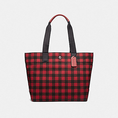 COACH F39848 TOTE WITH GINGHAM PRINT RUBY-MULTI/BLACK-ANTIQUE-NICKEL