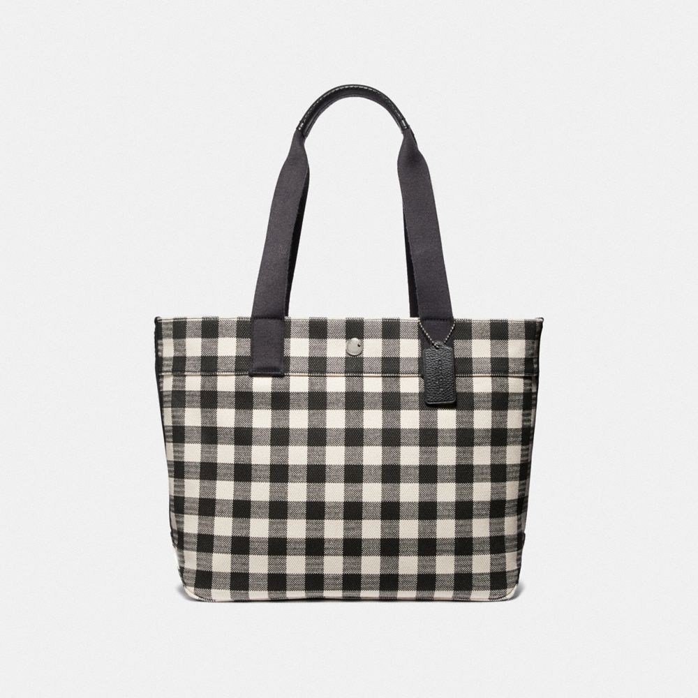 COACH F39848 Tote With Gingham Print BLACK/MULTI/SILVER