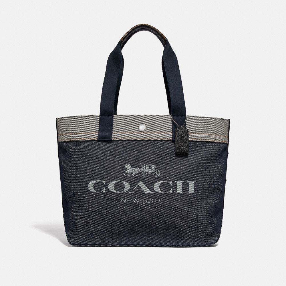 TOTE WITH HORSE AND CARRIAGE - F39904 - WASHED DENIM/SILVER